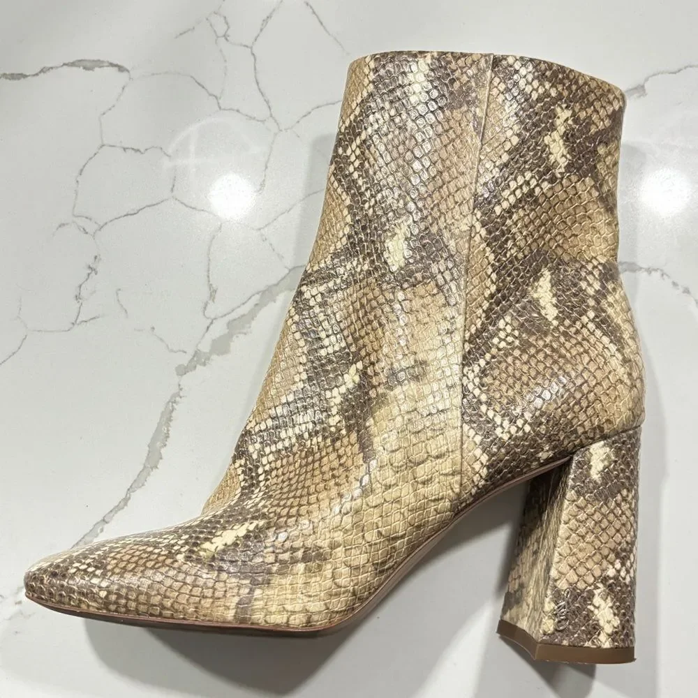 Sam Edelman Women’s Block Heels Snakeskin Square Toe CODIE Ankle Boots Size 8